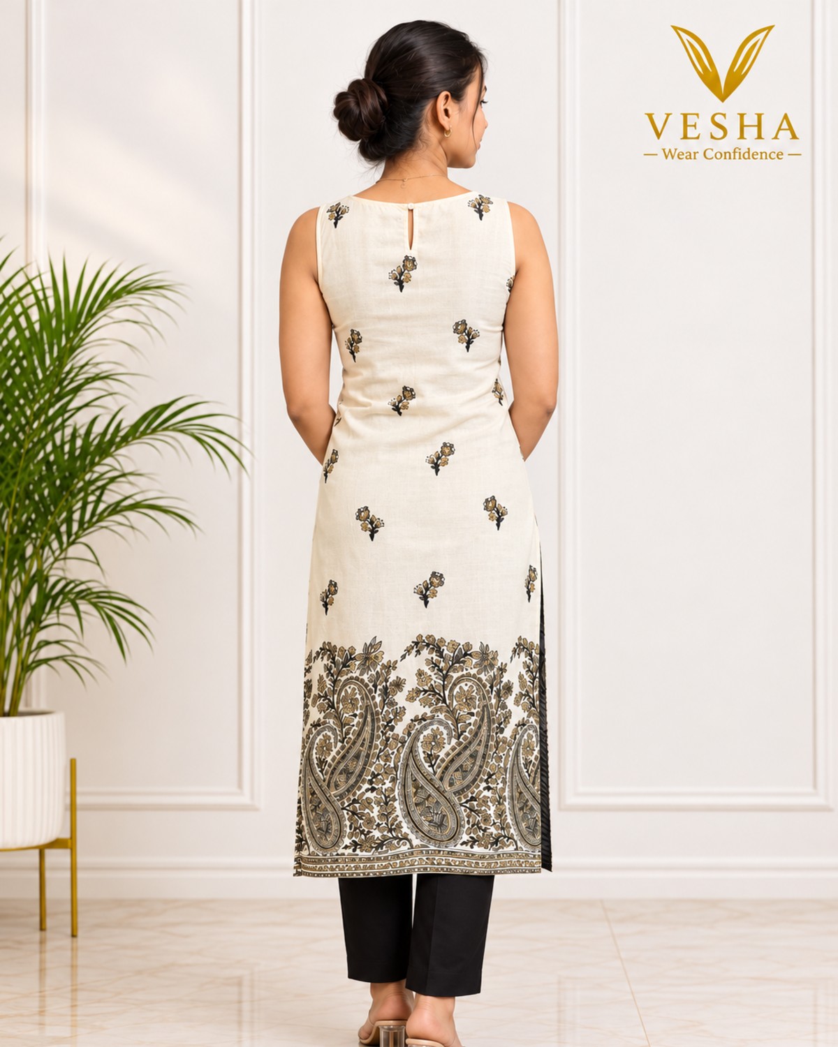 Ivory Floral Paisley Kurti – Elegant Everyday Wear view 2