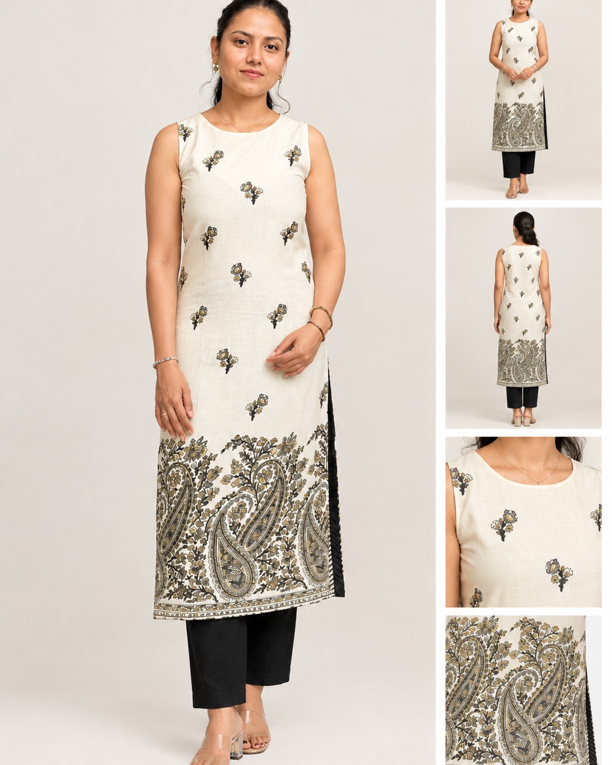 Ivory Floral Paisley Kurti – Elegant Everyday Wear - Kurtis